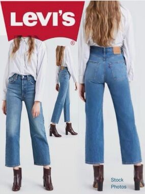 LEVI’S Ribcage Straight Ankle Button-Fly Med Wash Jeans W30 L27